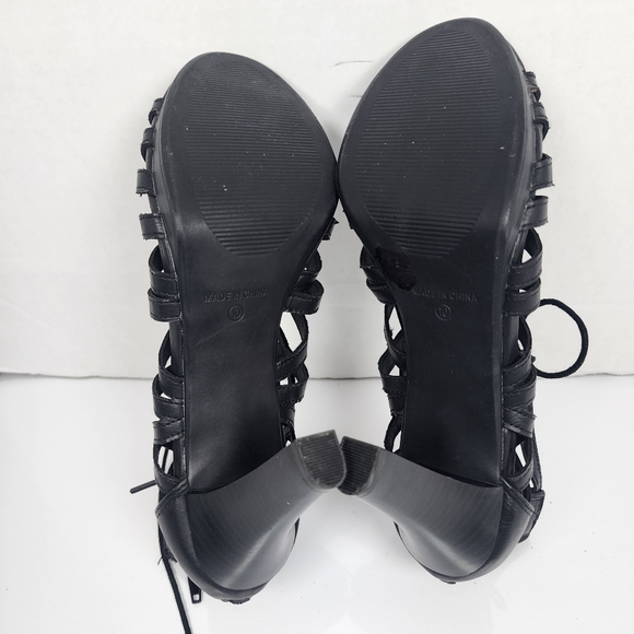 Me Too Black Women Strappy Laced Blocked Heels Size 10 - Picture 7 of 13